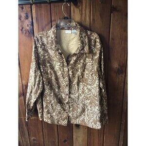 Erika Blouse Size 2X Brown Floral Collar Long Sleeve Button Front